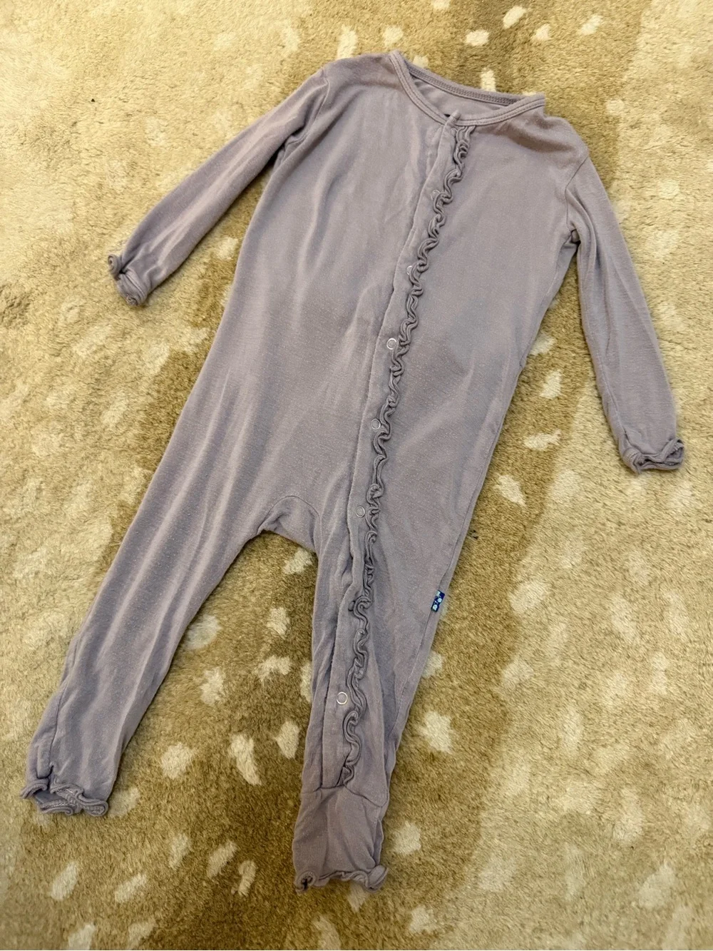Kickee Pants Bamboo Ruffle Footless Snap Romper 12-18 Months Purple Gray